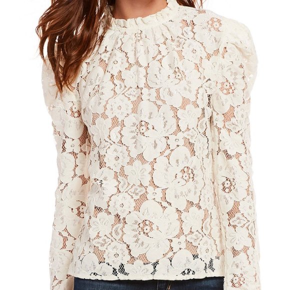 Wayf Tops - Wayf Puff-Sleeve Lace Blouse (NWT)